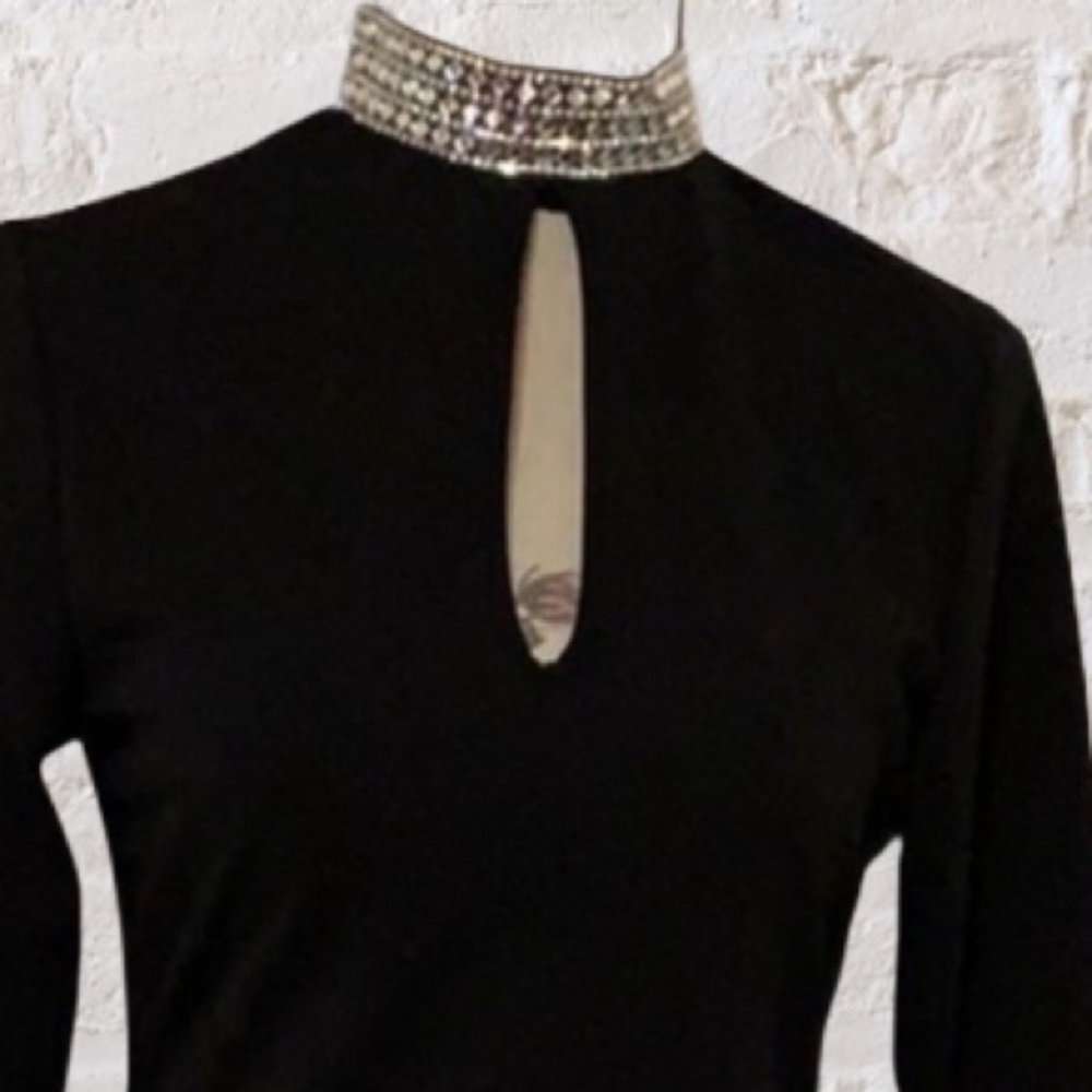 ❌DONATED❌Black Rhinestone Mock Neck Peep Hole Long Sleeve Dress - Picture 7 of 11